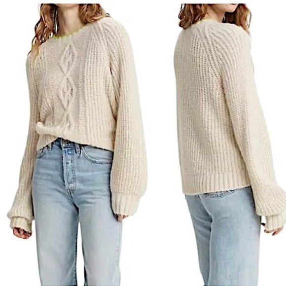 Levi's Ava‎ Cable Knit Sweater in Almond Milk (off white, ivory)  size L, NWT - Picture 1 of 12